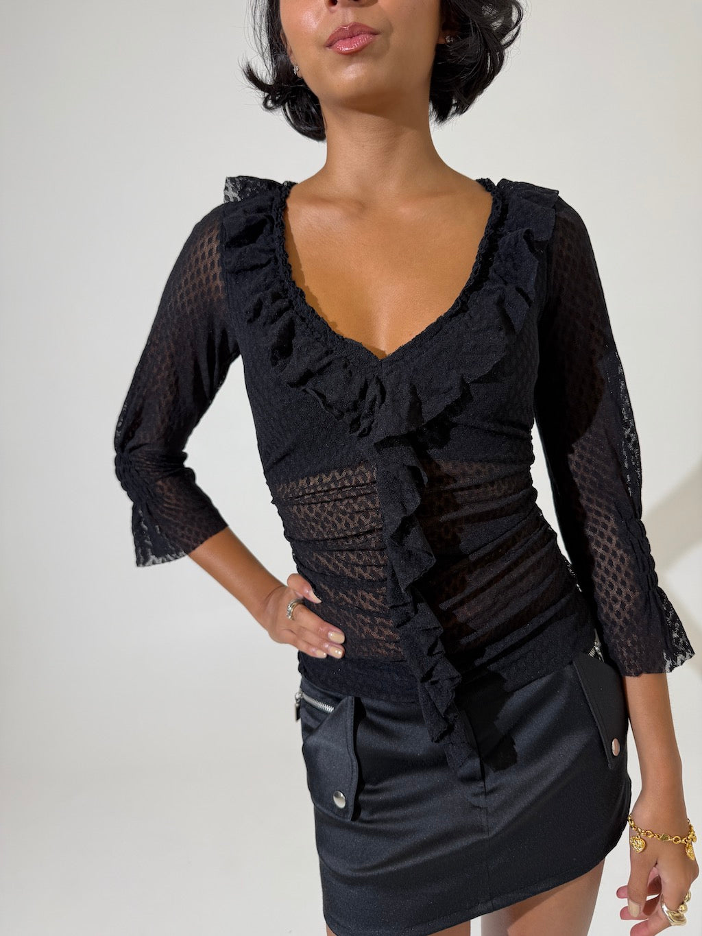 Morgan De Toi Black ruffle Y2K Top
