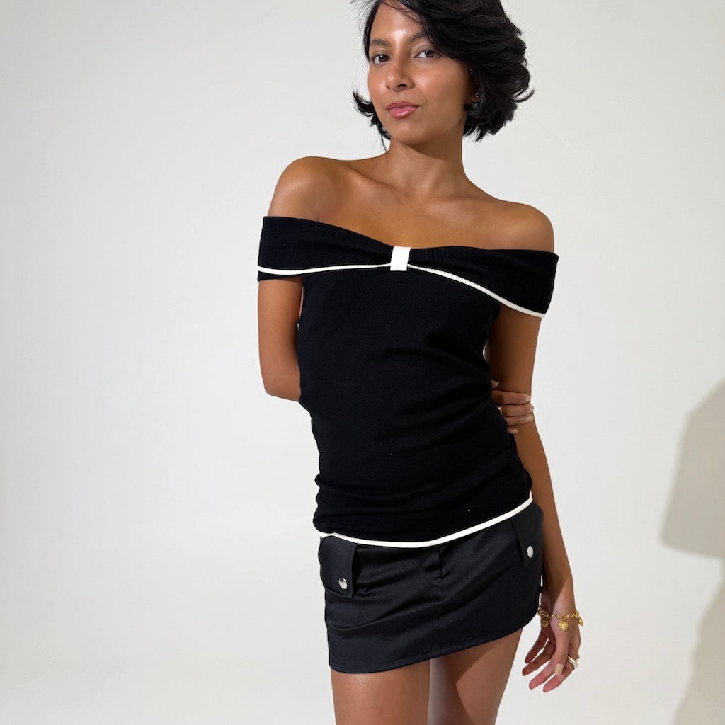 Cutesy Off Shoulder Knit Top