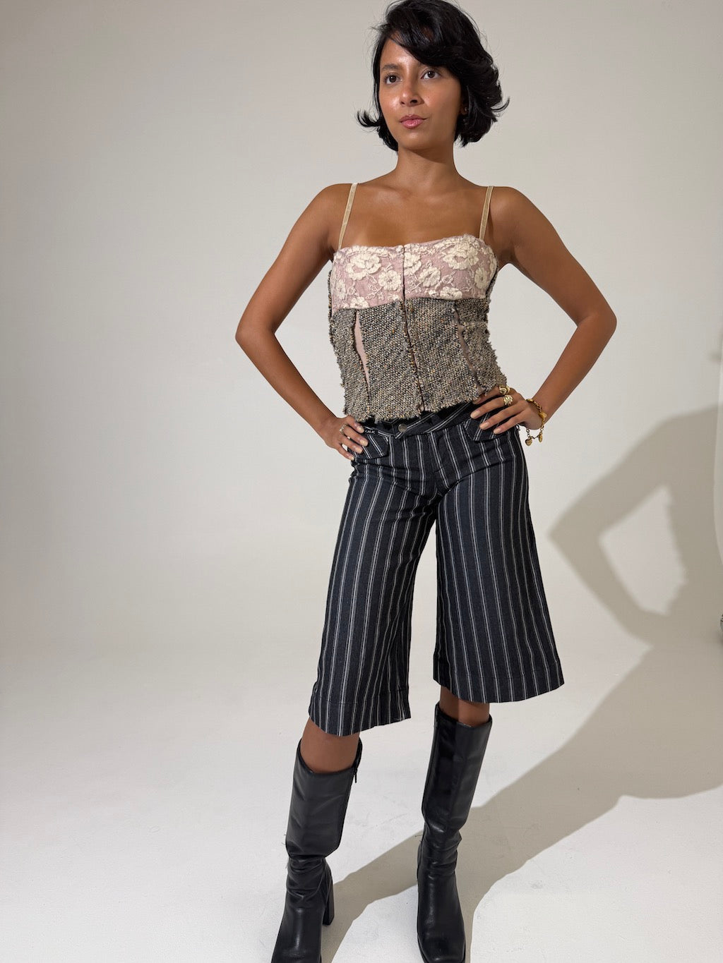 Twill Textured Panelled Singlet Cami Top