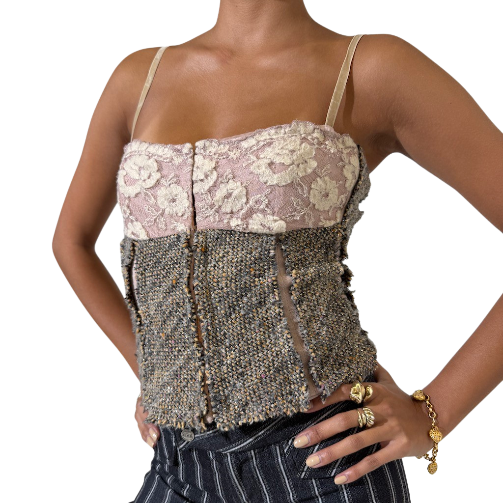 Twill Textured Panelled Singlet Cami Top