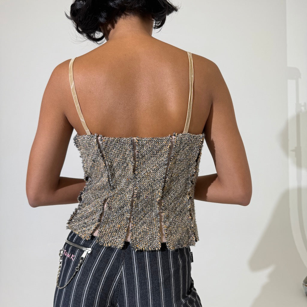 Twill Textured Panelled Singlet Cami Top