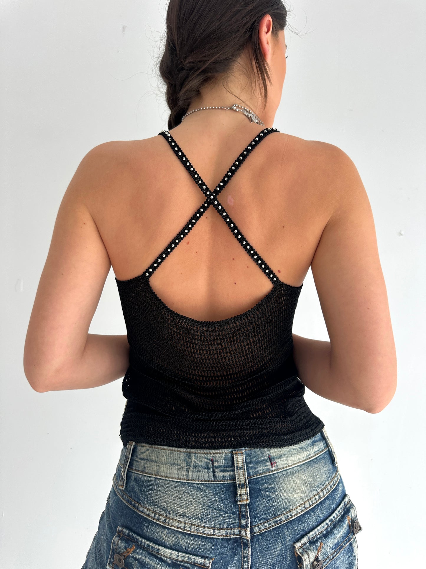 Black Knitted & Silver Sequin Cami