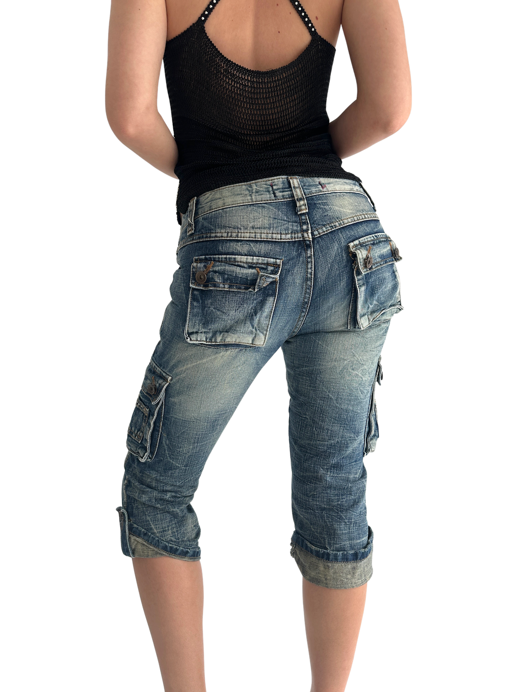 Vintage Denim 3/4 Cargo Capris