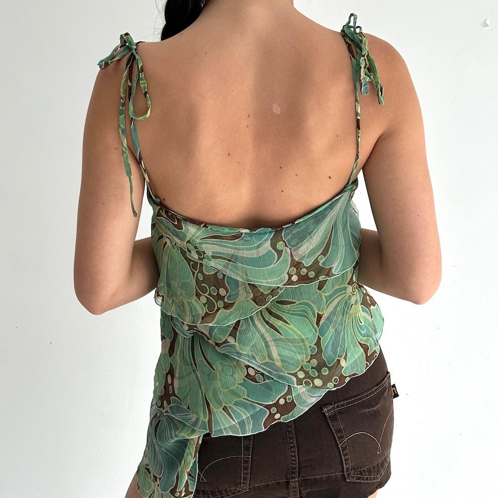 2000's Silk Layered Green Fairy Cami Top