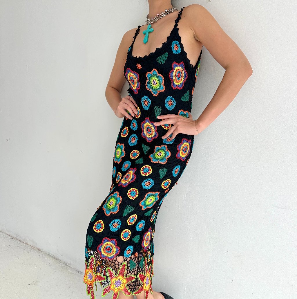 Handmade Rainbow Crochet Maxi Dress