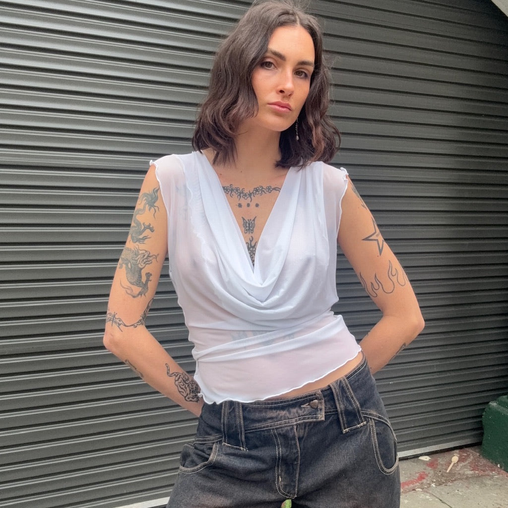 Mercury Mesh Drape Top - White