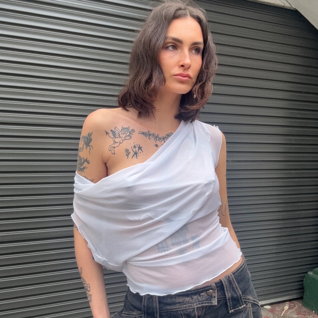 Mercury Mesh Drape Top - White