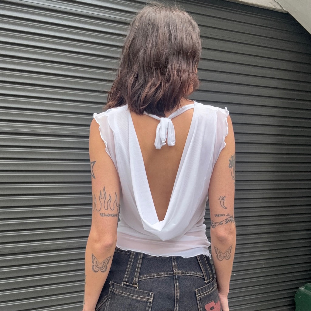 Mercury Mesh Drape Top - White