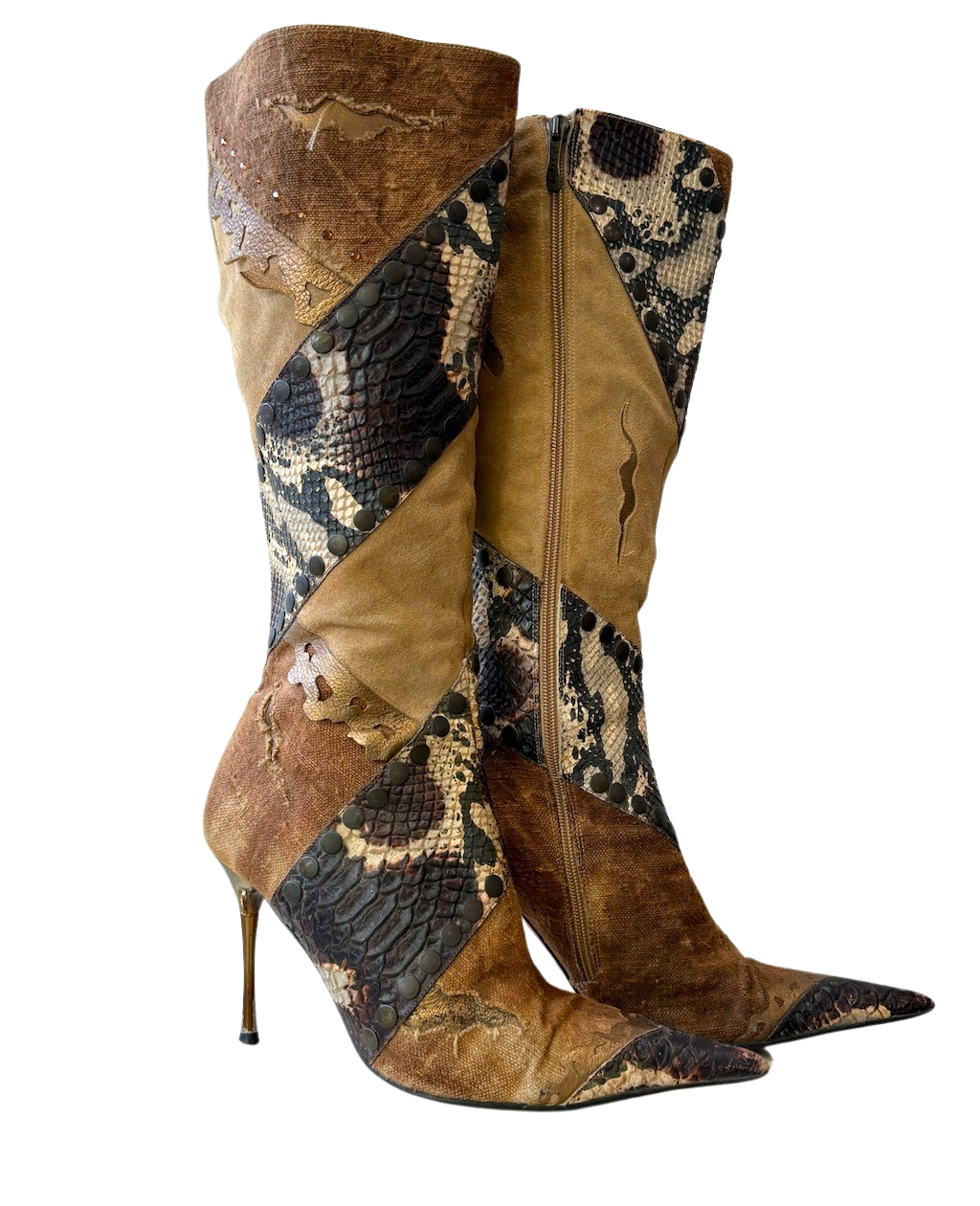 Y2K El Dante Patch Stiletto Boots