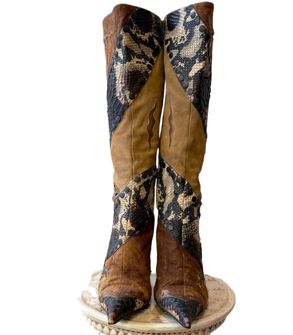 Y2K El Dante Patch Stiletto Boots