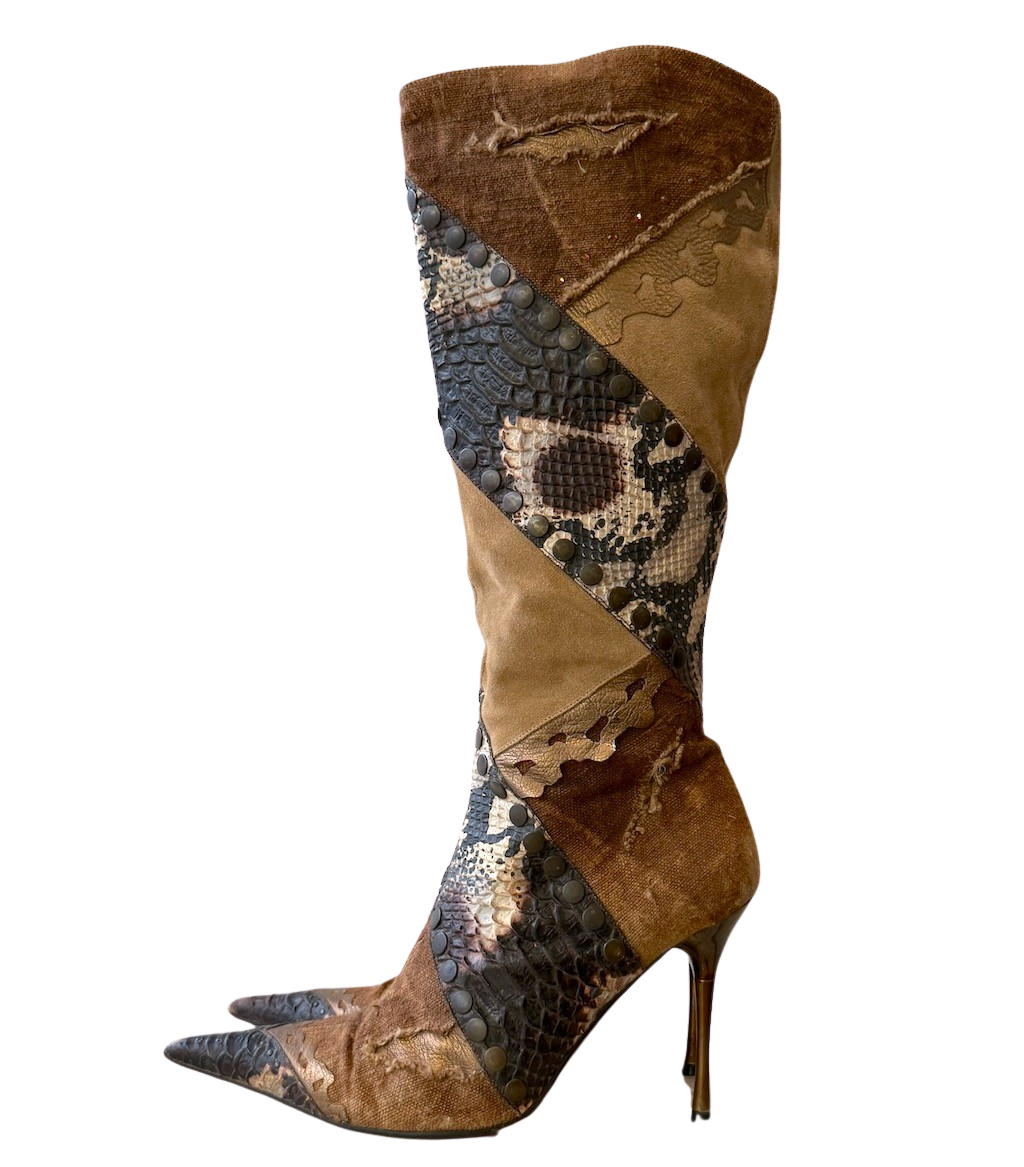 Y2K El Dante Patch Stiletto Boots