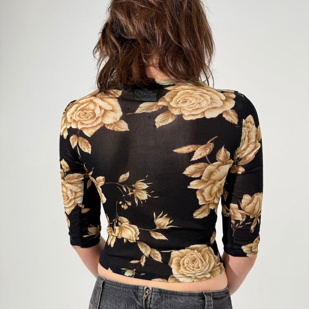 Morgan De Toi Floral Cropped Mesh Top