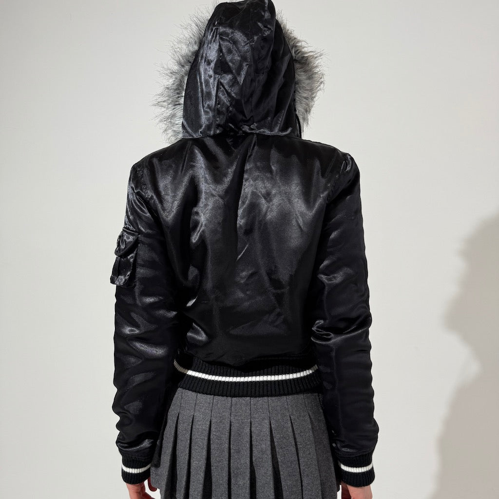 Satin Fur Trim RNB Bomber Jacket