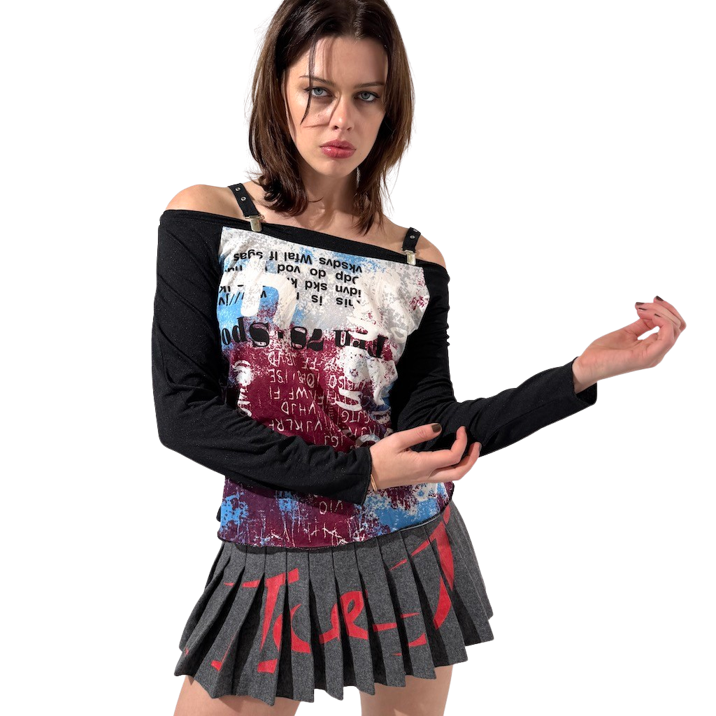 Off Shoulder Graffiti Graphic Long Sleeve