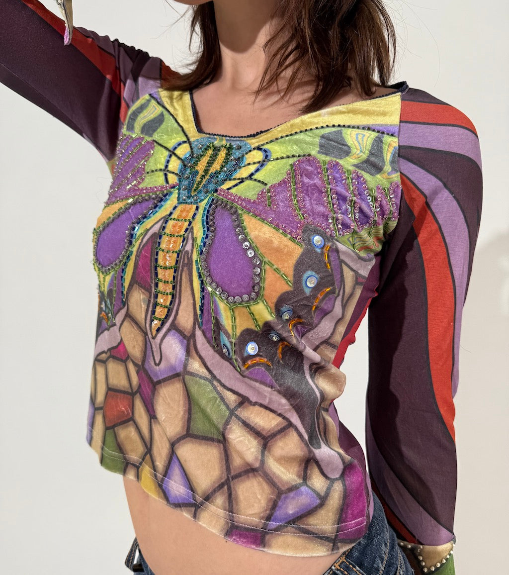 Colourful Butterfly Long Sleeve Top