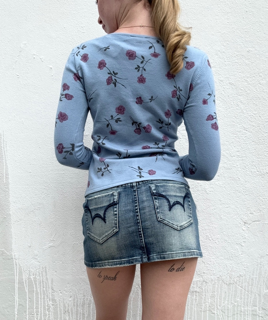 Floral 90s Powder Blue Soft Cardigan