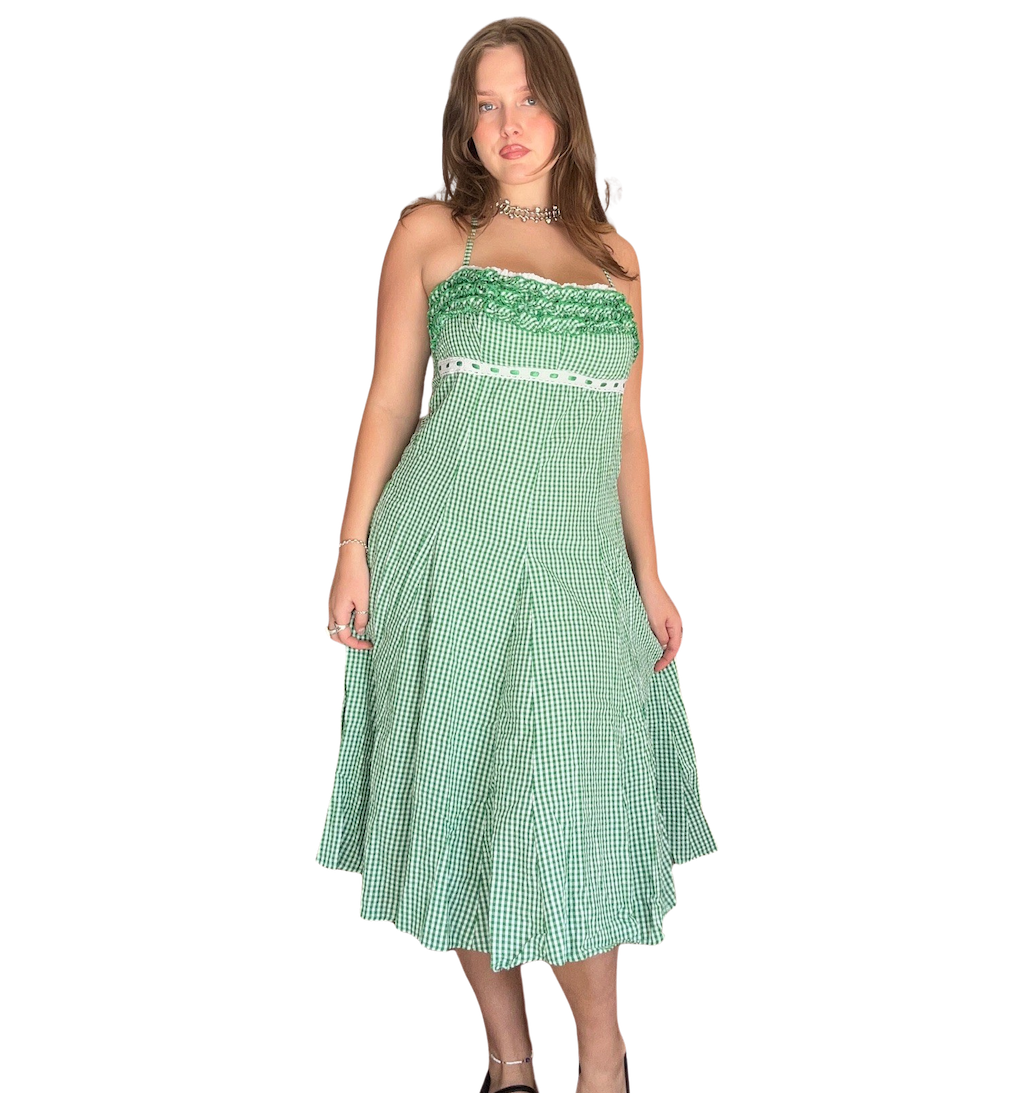 Green Gingham Midi Dress