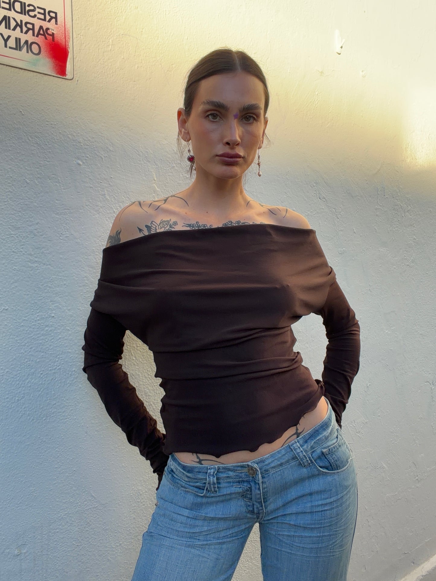 Deep Cowl Top - Brown