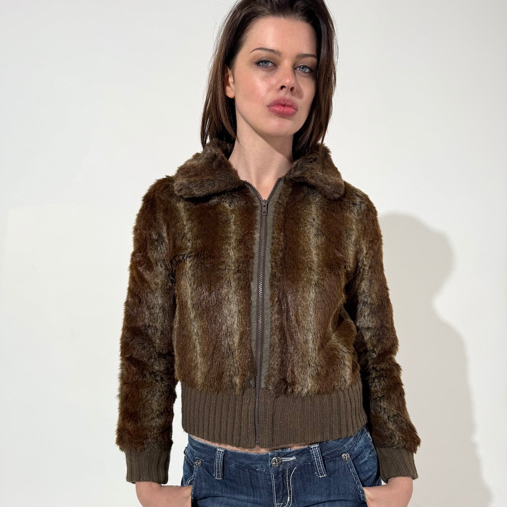 Brown Faux Fur Bomber