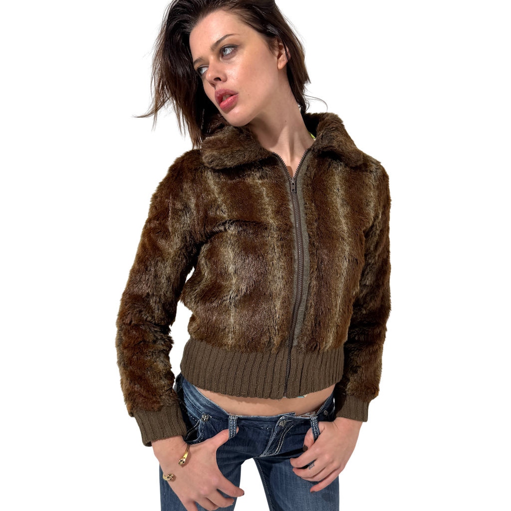 Brown Faux Fur Bomber