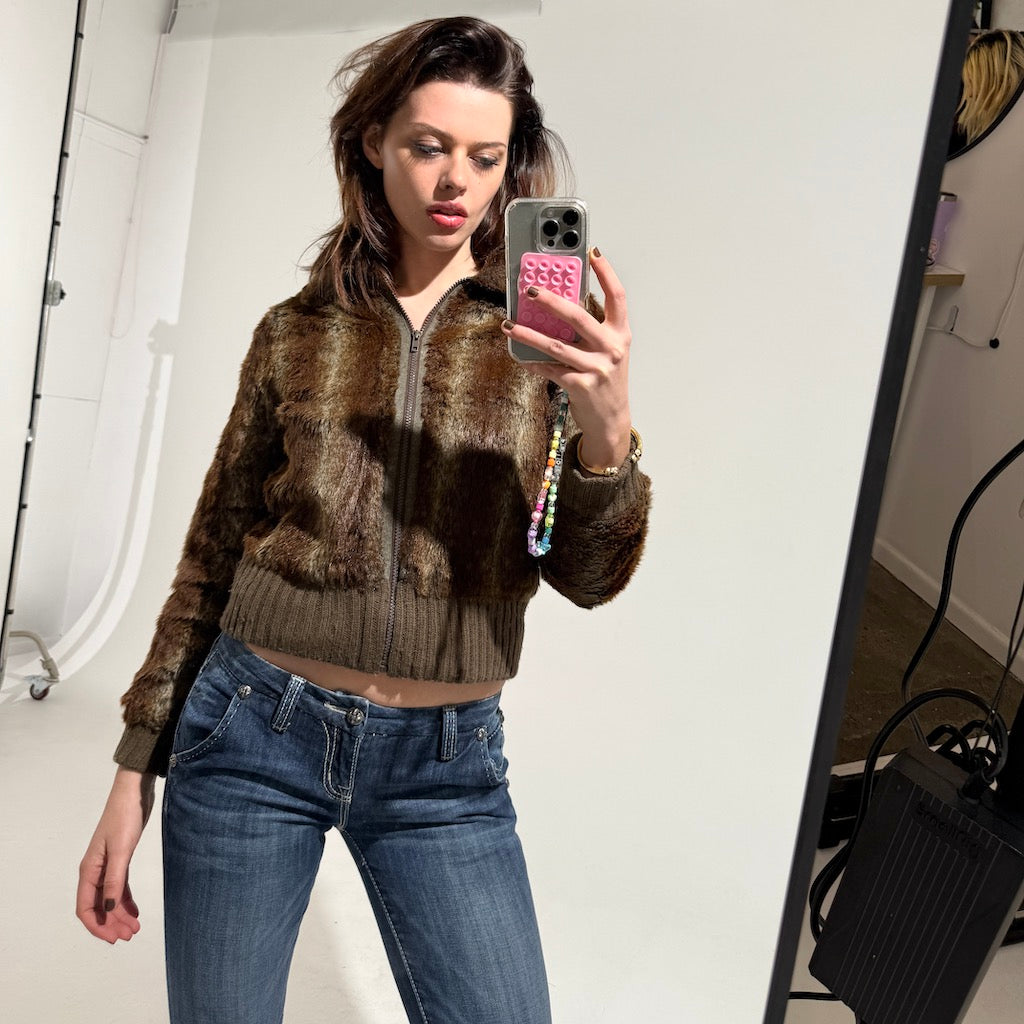 Brown Faux Fur Bomber