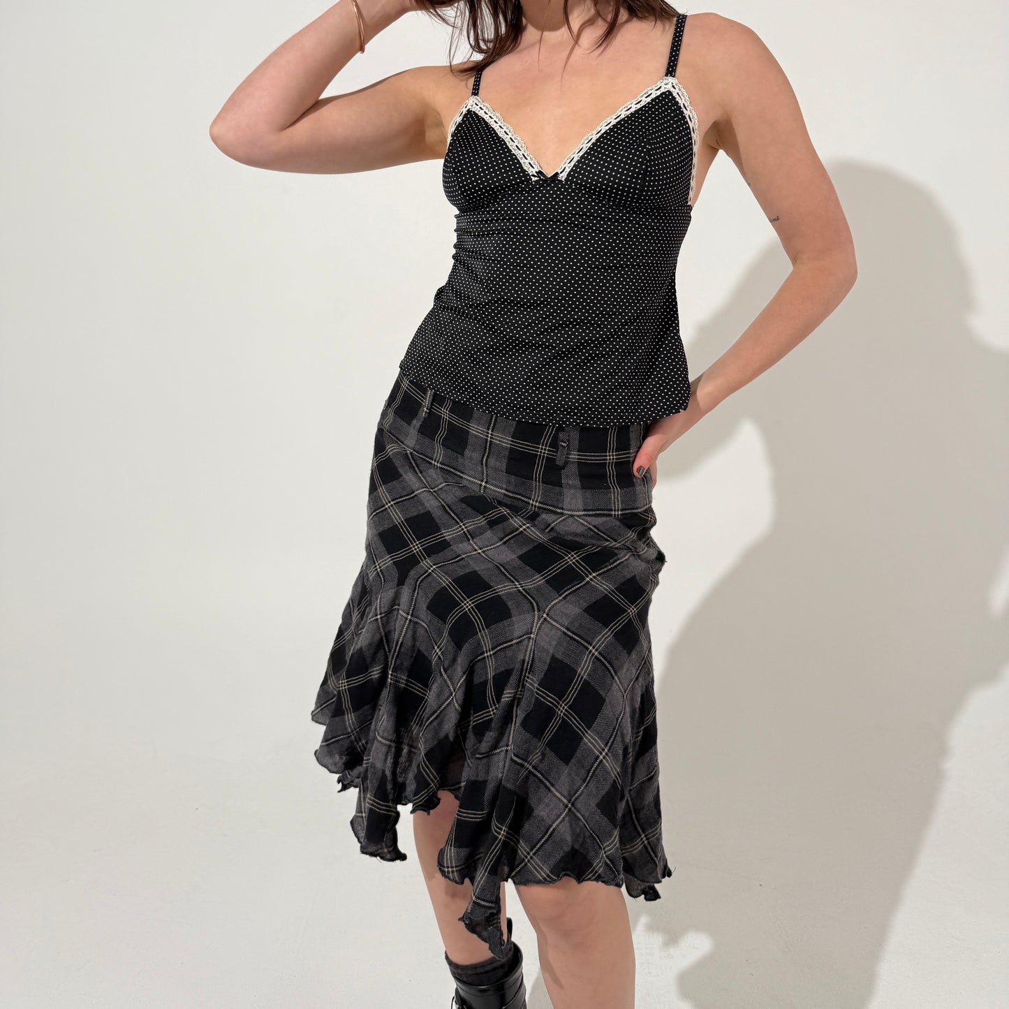 Plaid Handkerchief Midi Skirt