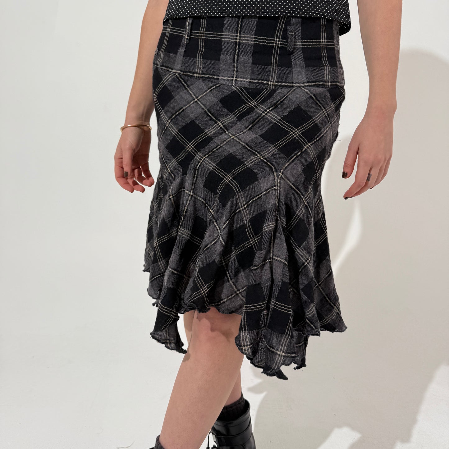 Plaid Handkerchief Midi Skirt