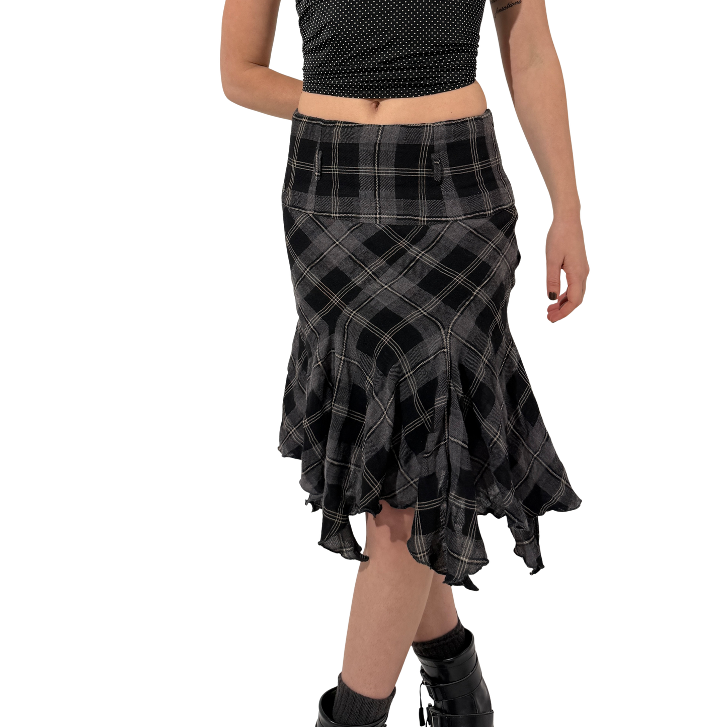 Plaid Handkerchief Midi Skirt