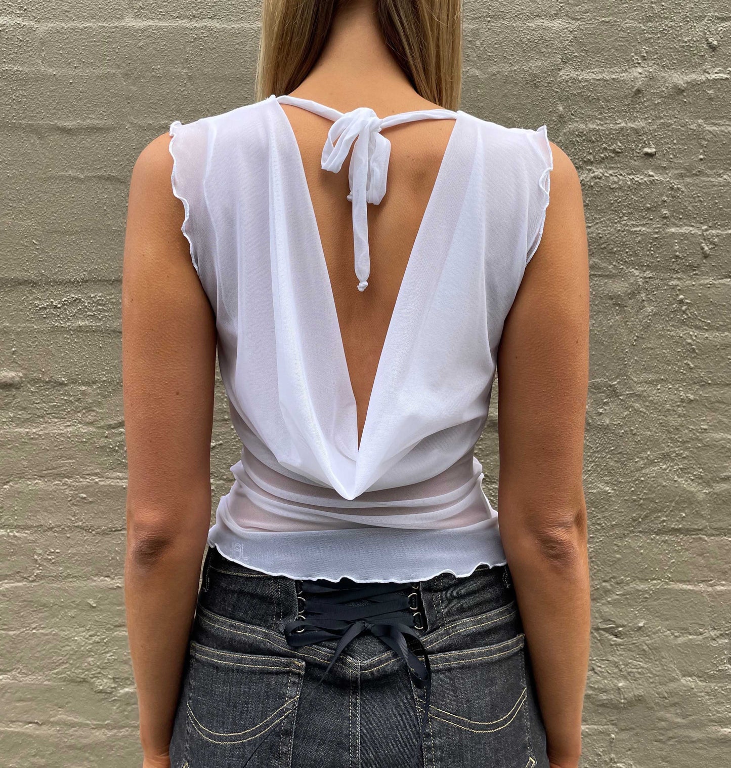 Mercury Mesh Drape Top - White