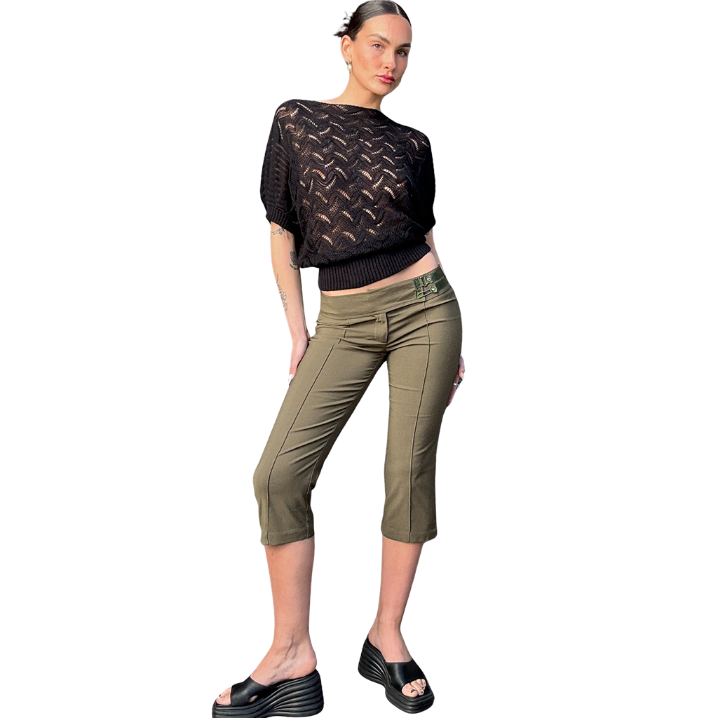 Khaki Vintage Stretch Capri Pants
