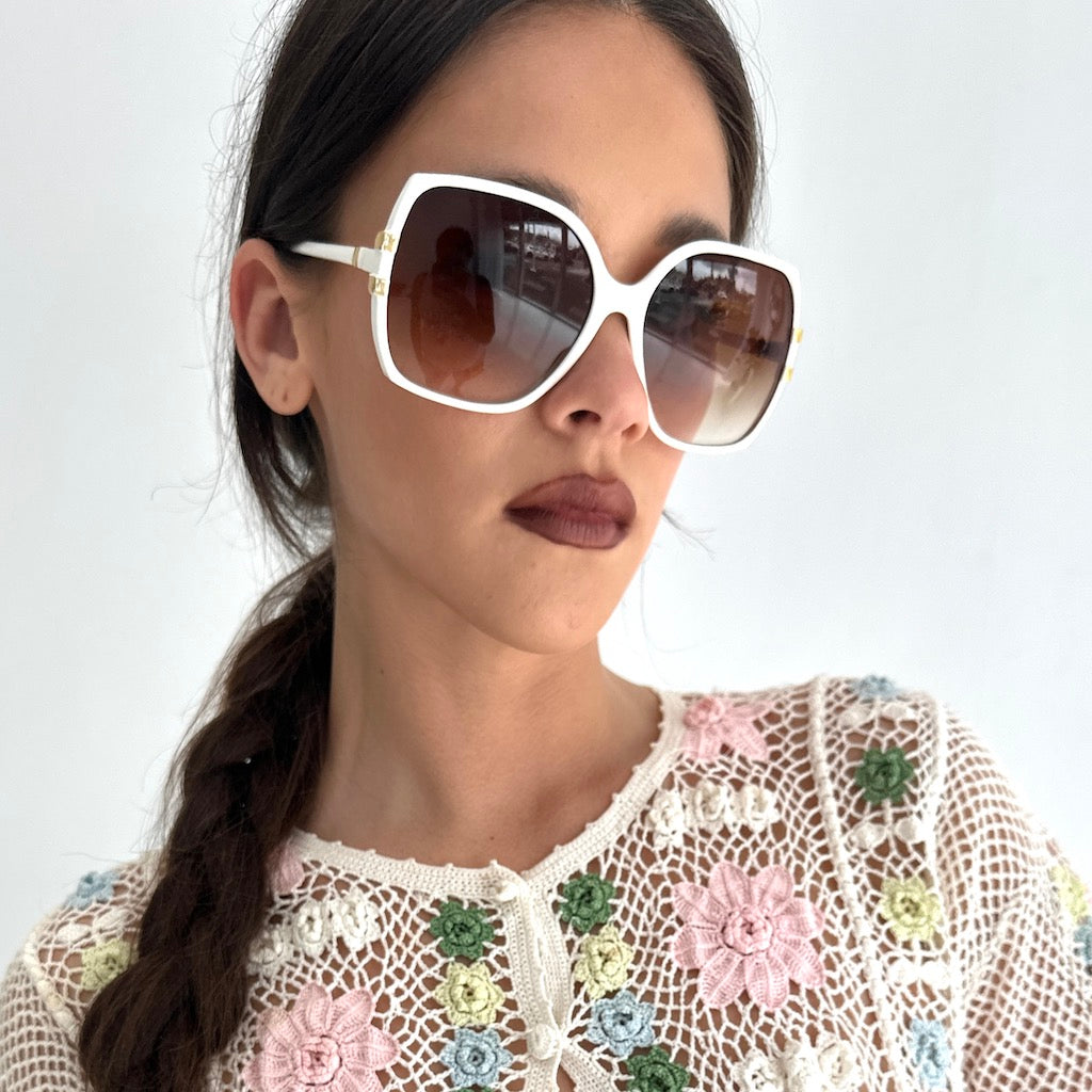 White Paris Large 2010s Vintage Sunglasses