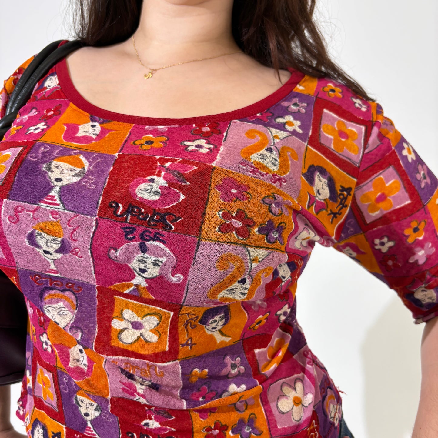 Red 90s Pop Art Mesh Top