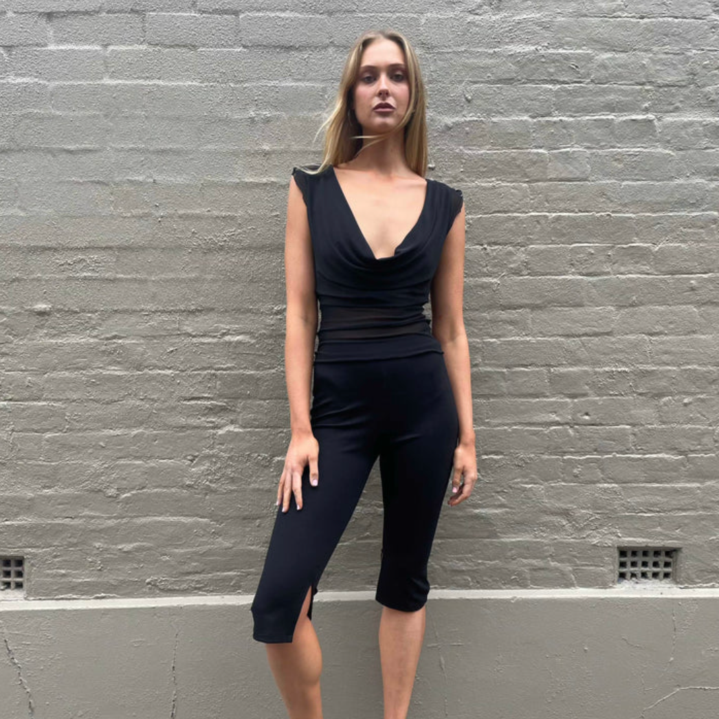 Mercury Mesh Drape Top - Black