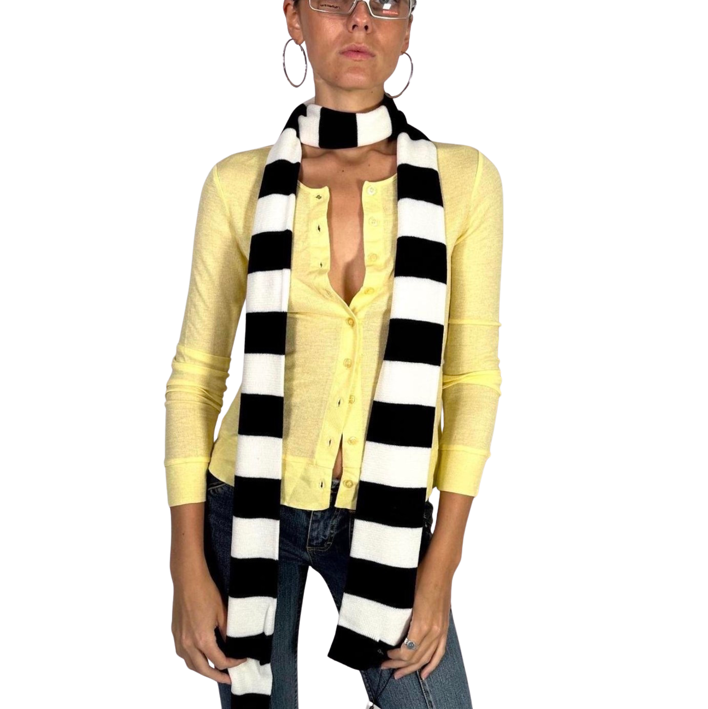 Black And White Slim Stripe Scarf
