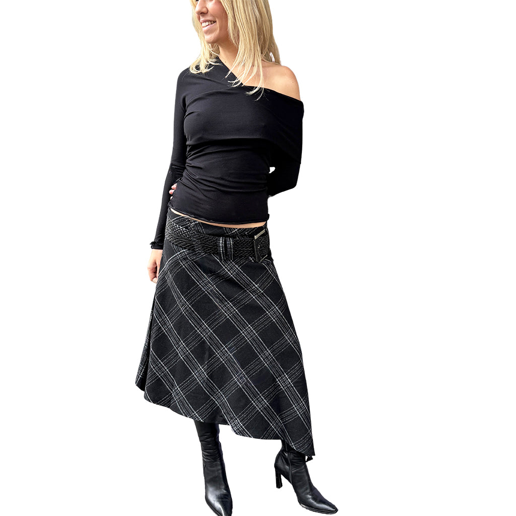 Tartan Wool Blend Midi Skirt