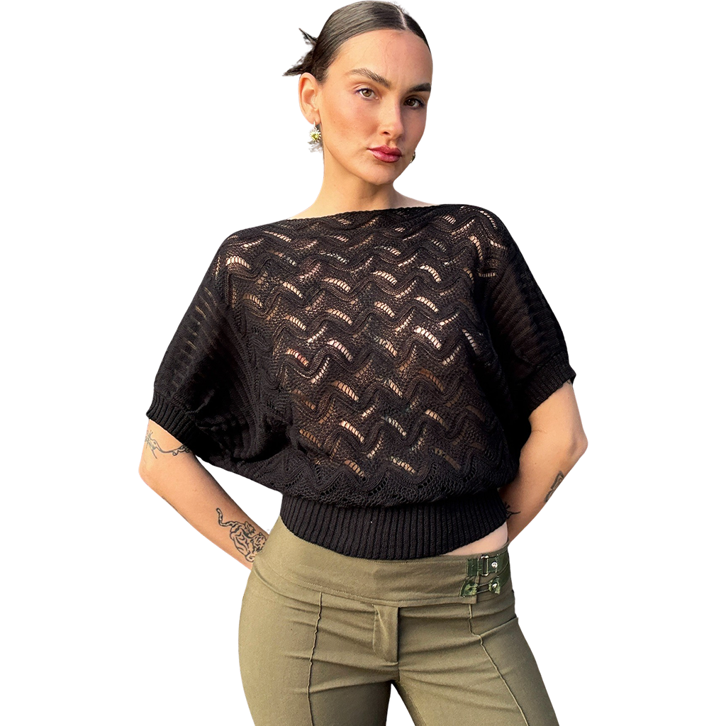 Black Bat Wing Knit Top 2.0