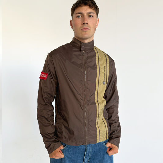 Brown Windbreaker Jacket With Tan stripe