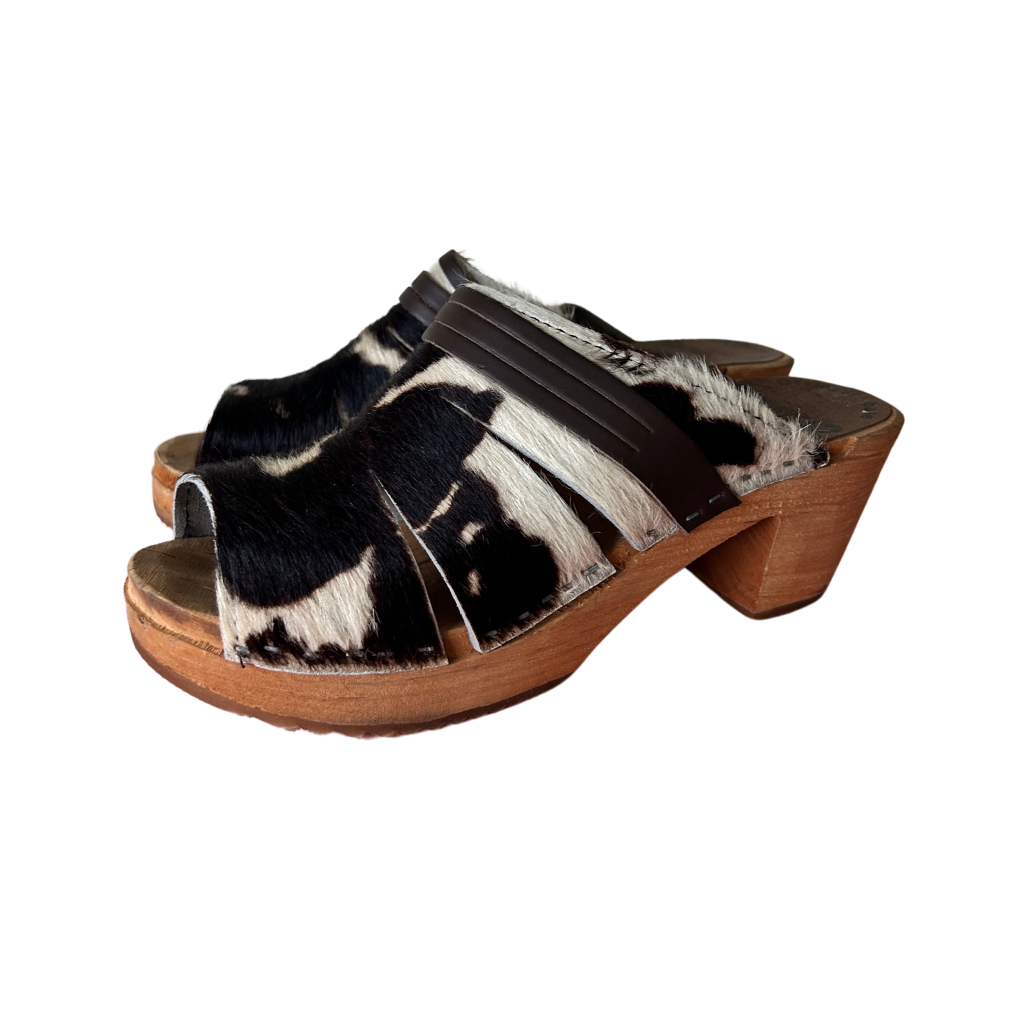 Cow skin clogs sales