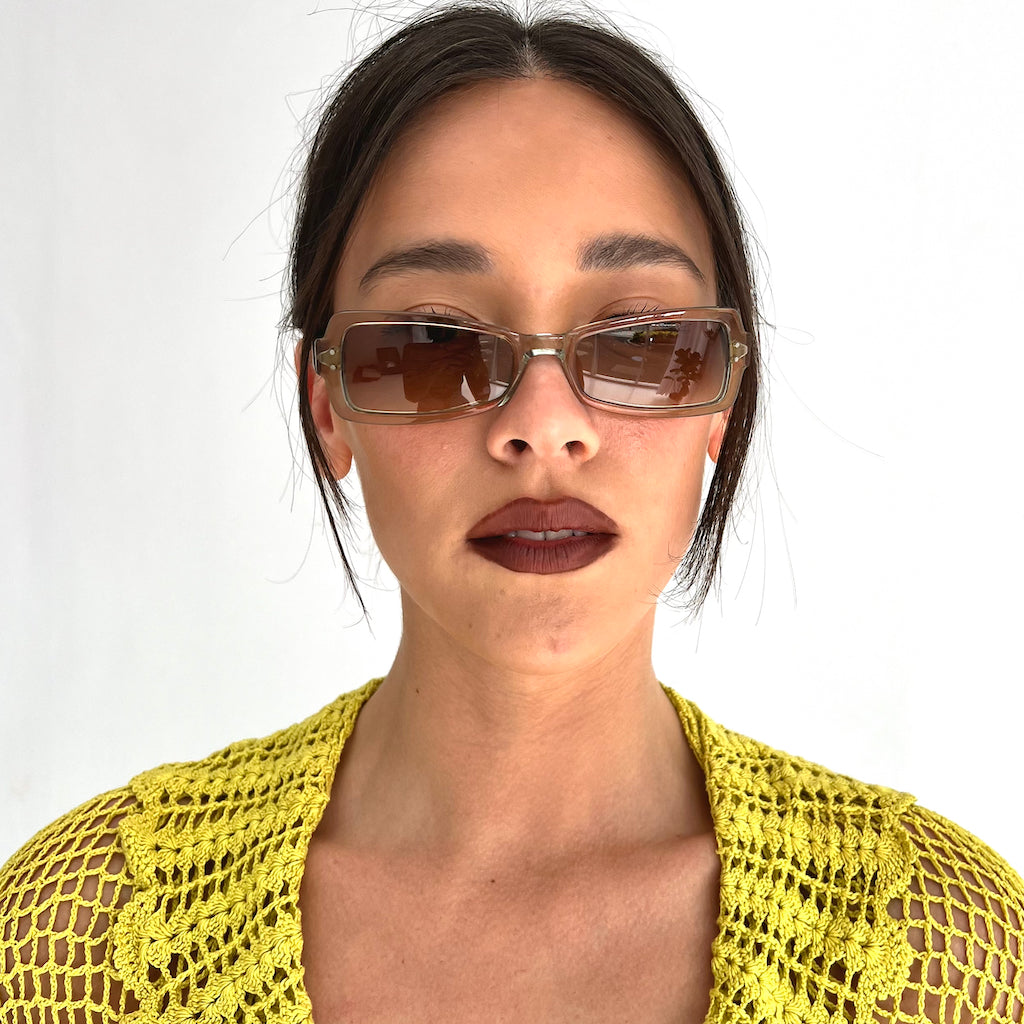 Goldish Green Tinted 2000s Vintage Sunglasses