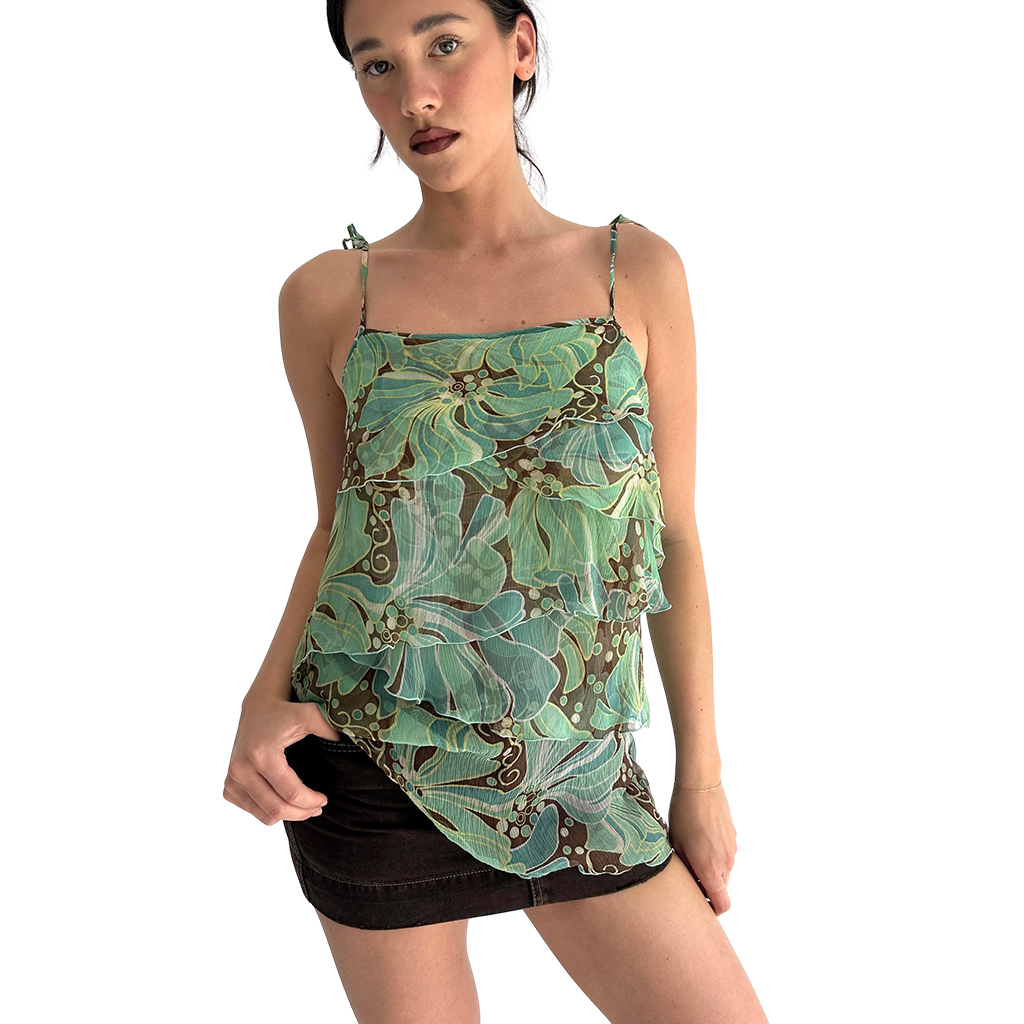 2000's Silk Layered Green Fairy Cami Top
