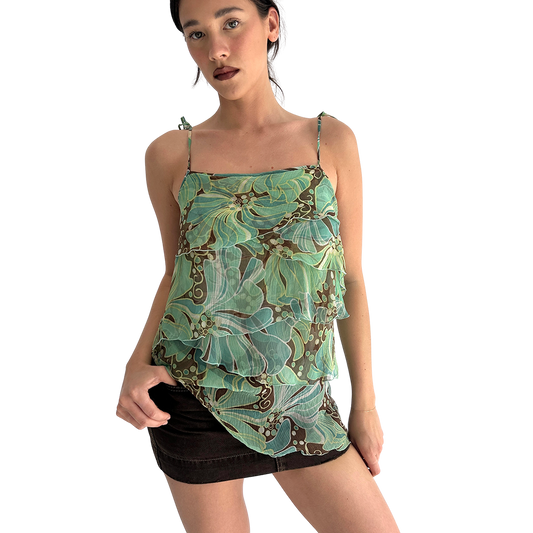 2000's Silk Layered Green Fairy Cami Top