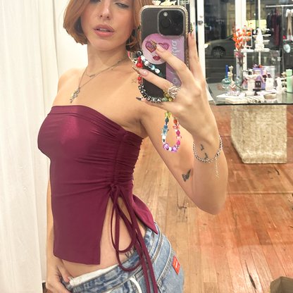 Sexiaz Ruched Crop Boob tube Top Berry