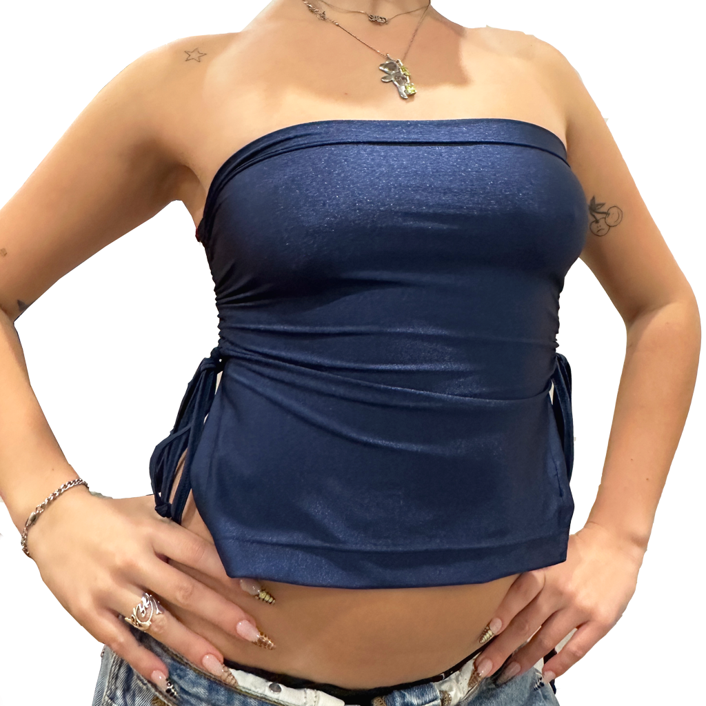 Sexiaz Ruched Crop Boob tube Top Navy
