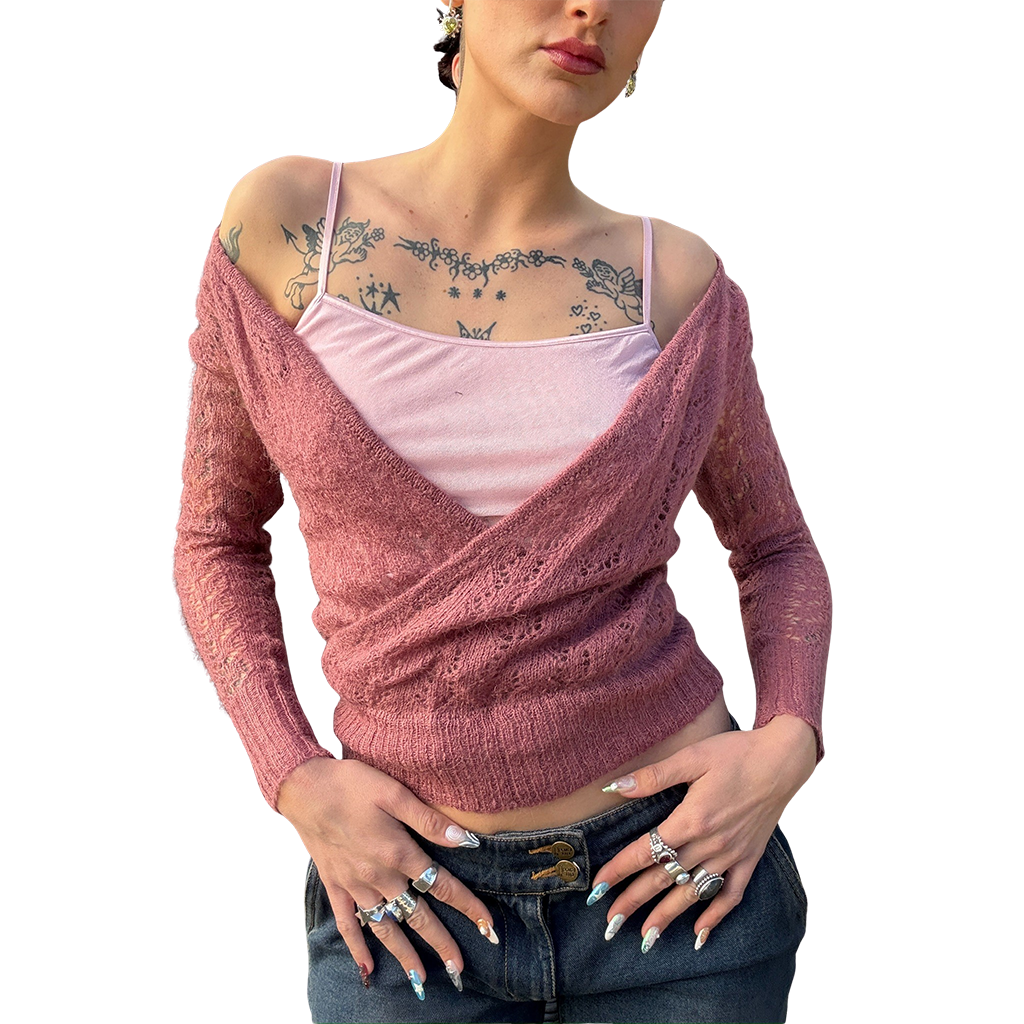 Dusty PInk Cross Over Knit Top