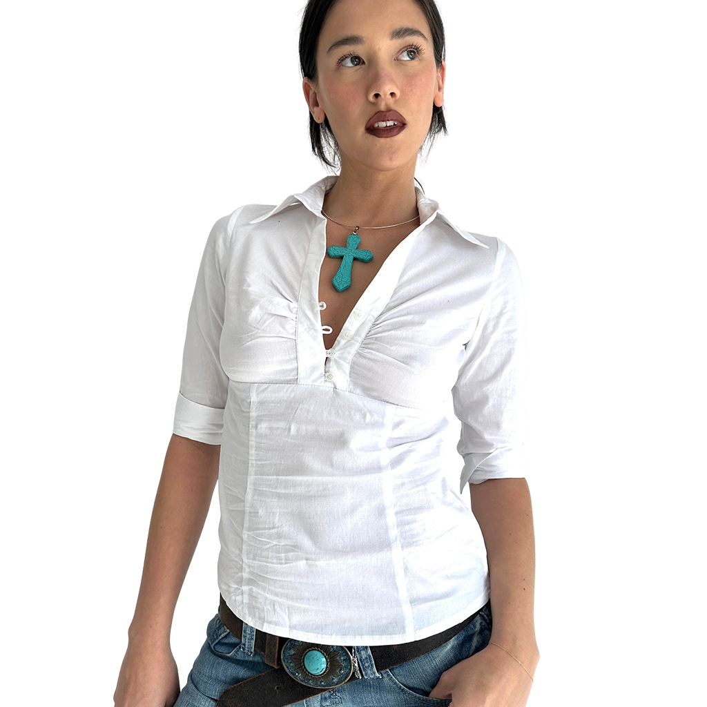 White Fitted Corporate Baddie Shirt