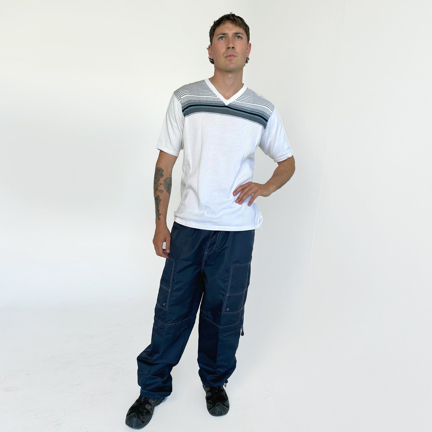 White Knitted V-Neck Tee
