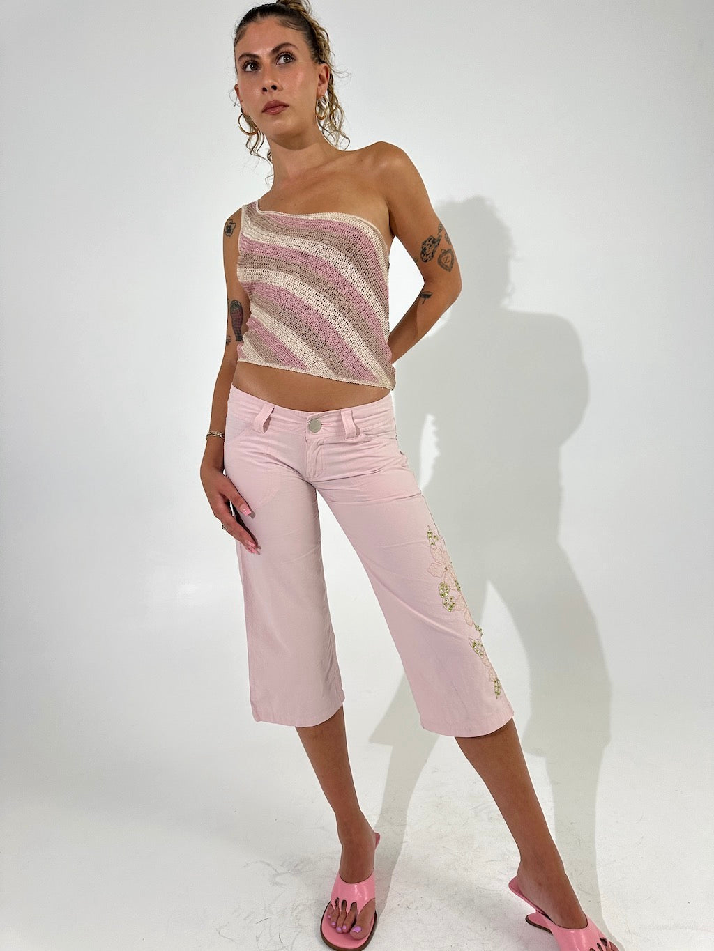 Baby Pink Low Rise 3/4 Pants