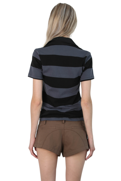 Polo Tee - Steel Blue/Black