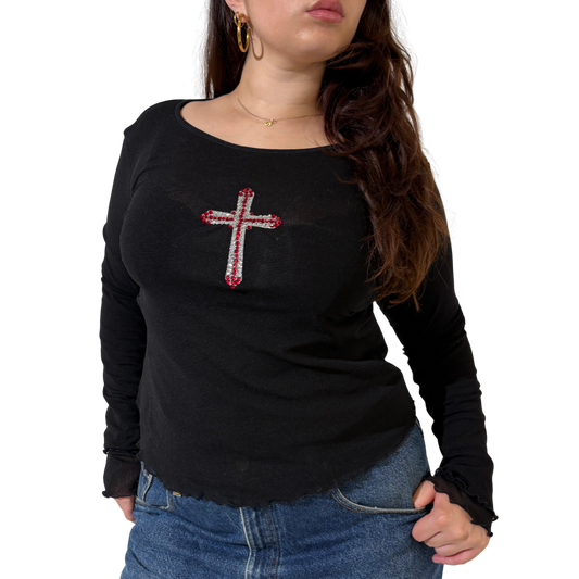 Diamonte Cross Mesh Top