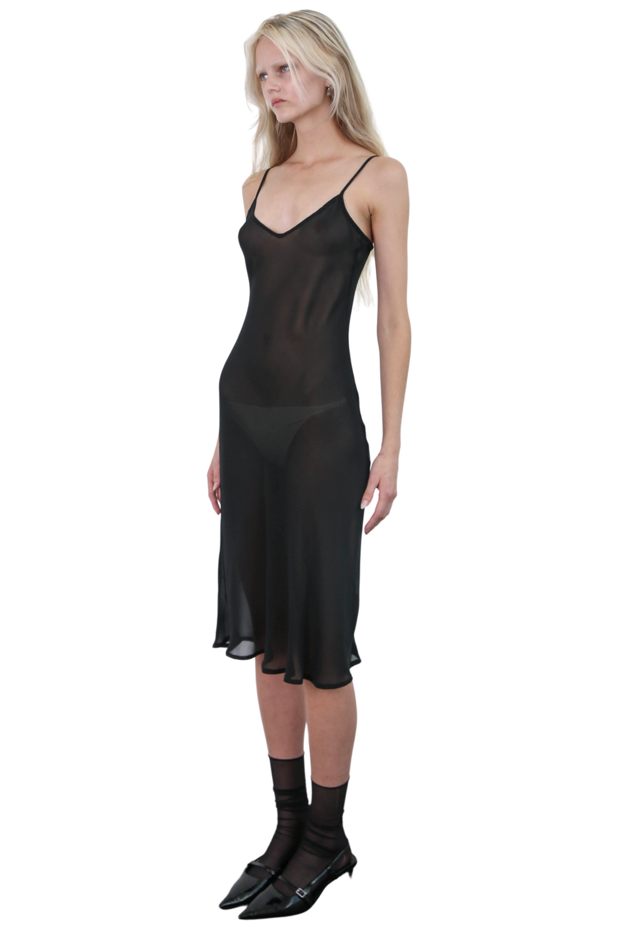Bias Midi Slip Dress - Black